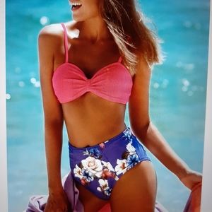 Neon Pink Bikini with Floral Bottom